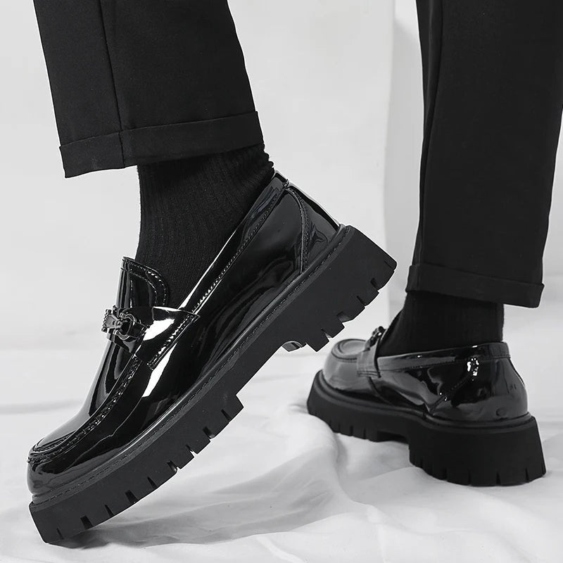 Men's Lug Sole Leather Dress Loafers | Metal Buckle View 11