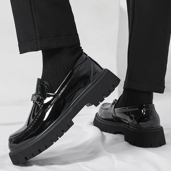 Men's Lug Sole Leather Dress Loafers | Metal Buckle View 11