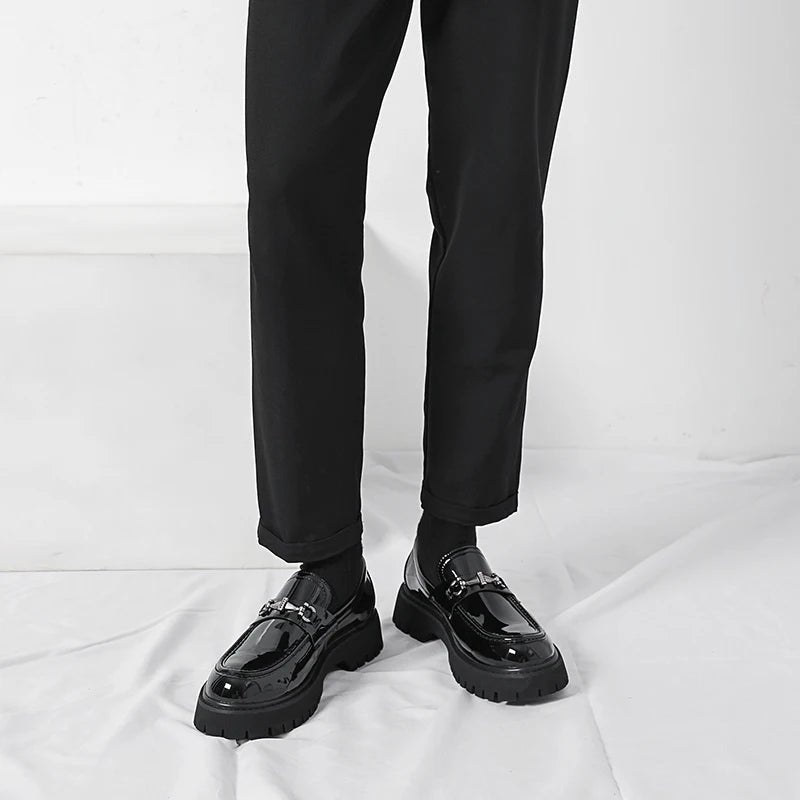 Men's Lug Sole Leather Dress Loafers | Metal Buckle View 14