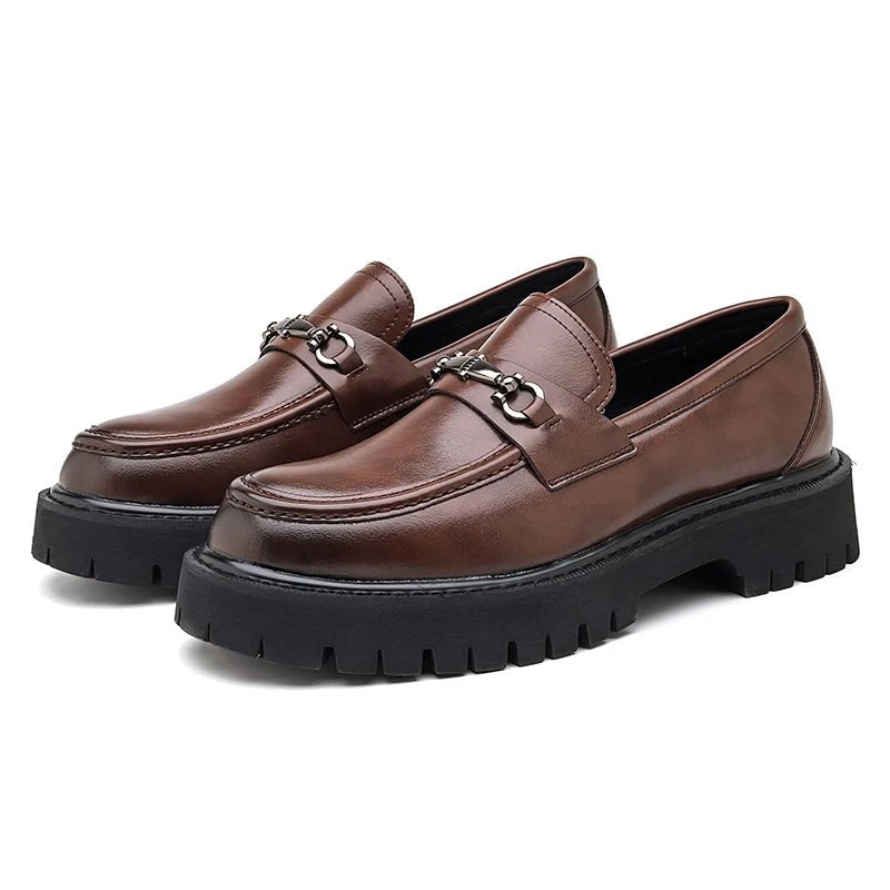 Men's Lug Sole Leather Dress Loafers | Metal Buckle View 15