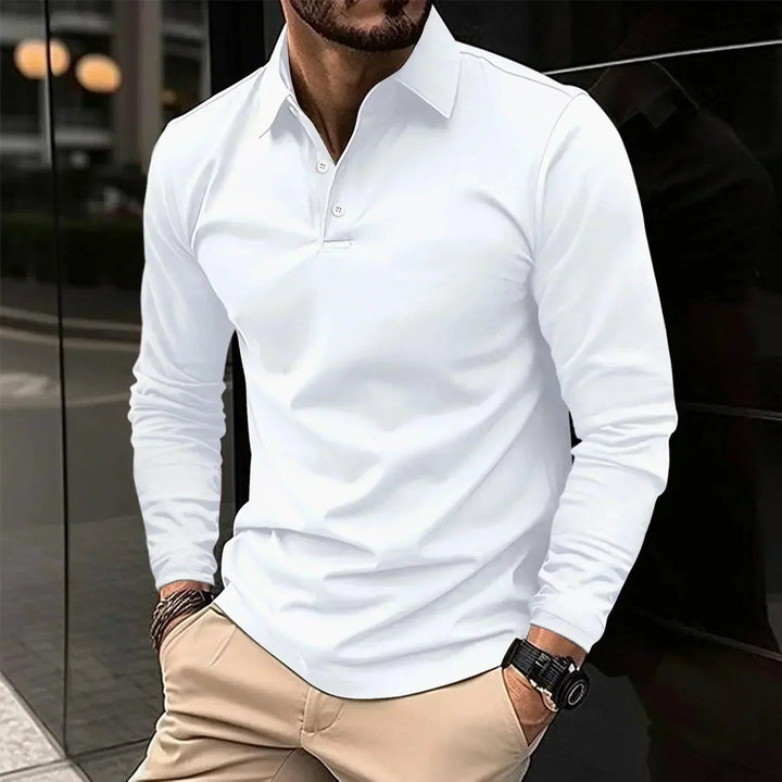 Men's Modern Fit Long Sleeve Polo | Contrast Placket Detail