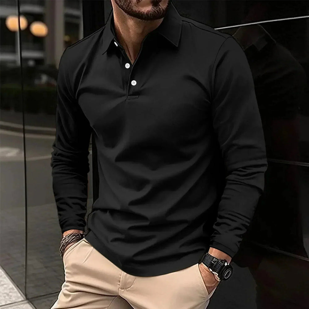 Men's Modern Fit Long Sleeve Polo | Contrast Placket Front