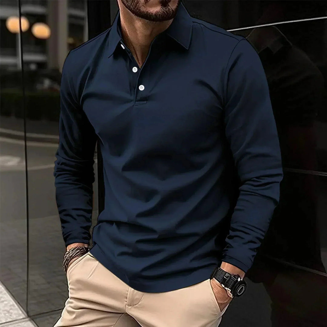 Men's Modern Fit Long Sleeve Polo | Contrast Placket Hero