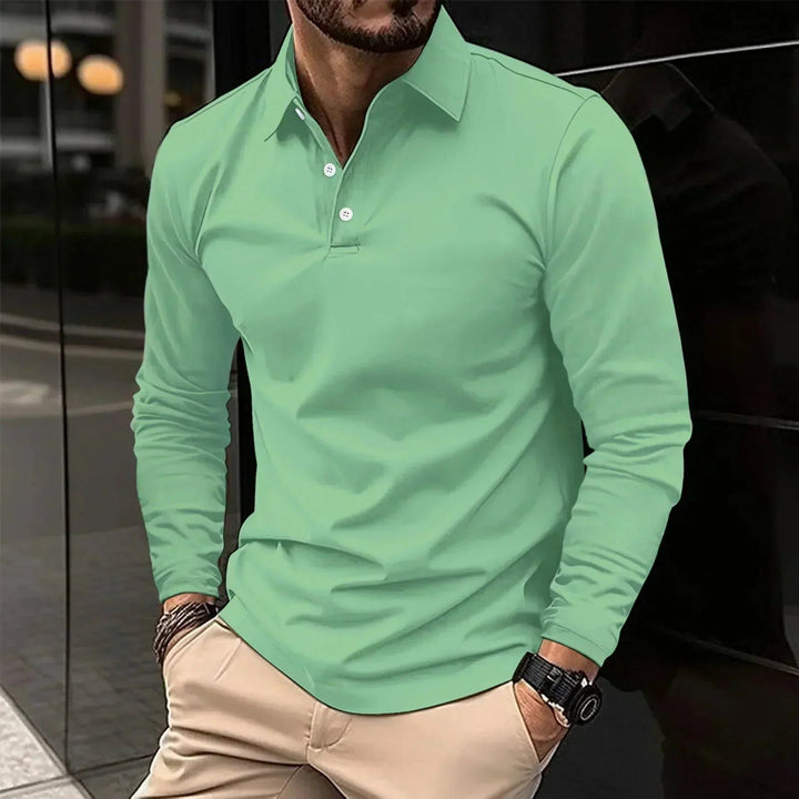 Men's Modern Fit Long Sleeve Polo | Contrast Placket Side