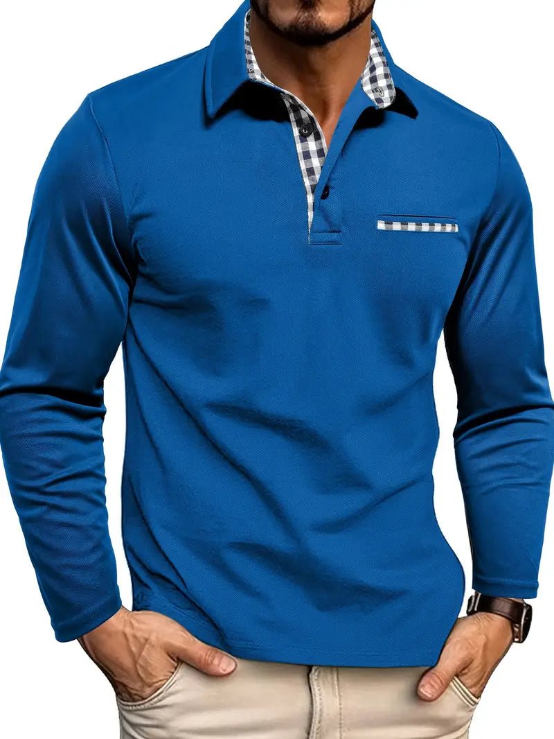 Men's Modern-Fit Polo Shirt | Plaid Contrast Collar Back