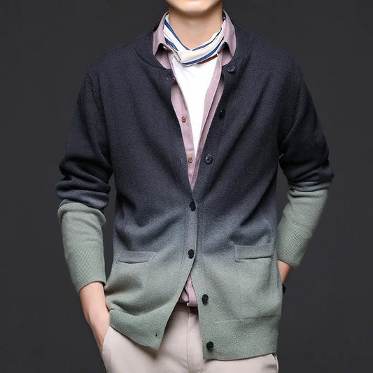 Men's Ombre Cardigan Sweater | Gradient Knit Ribbed Cuffs Hero