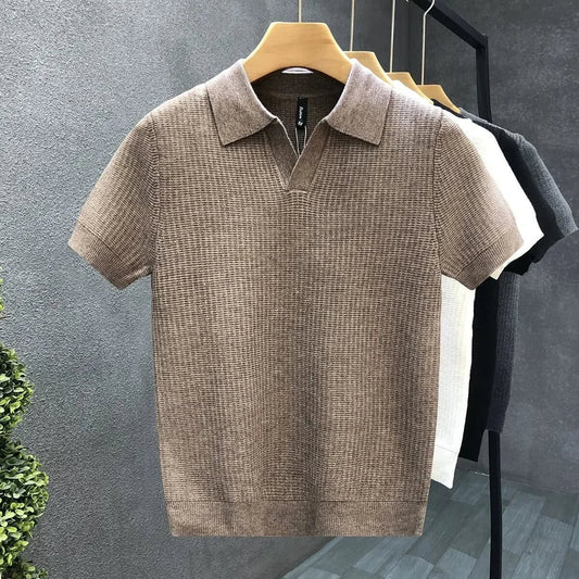 Men's Open Collar Knit Polo Top Hero