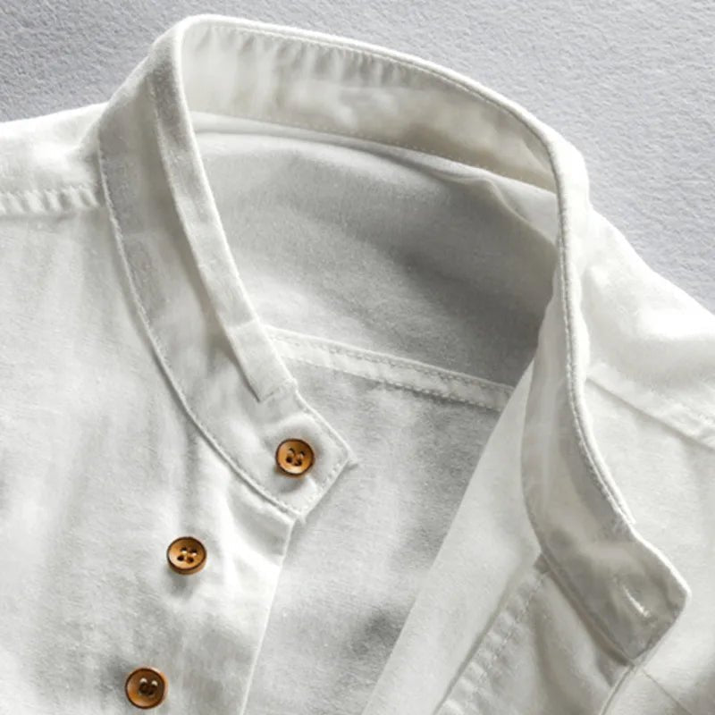 Men's Osaka Linen Shirt | Orange Buttons Angle