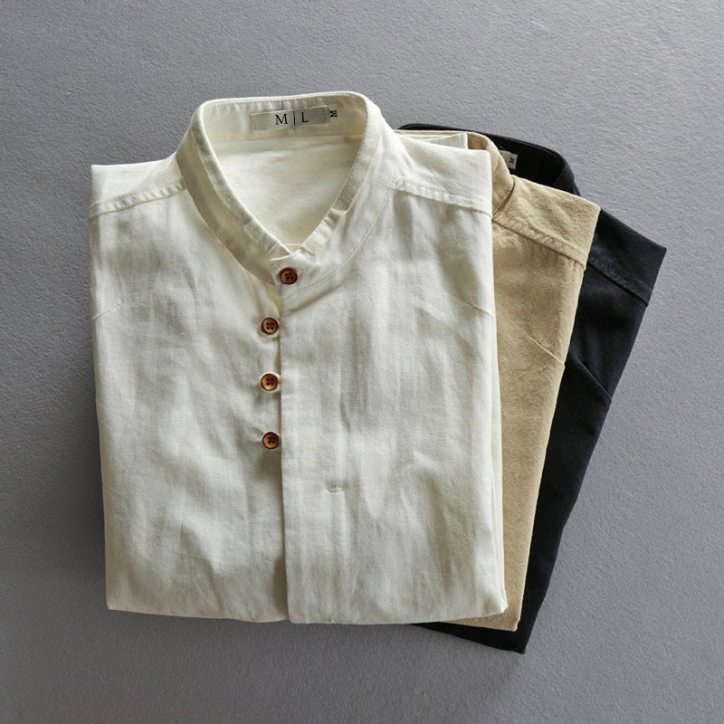 Men's Osaka Linen Shirt | Orange Buttons Close Up