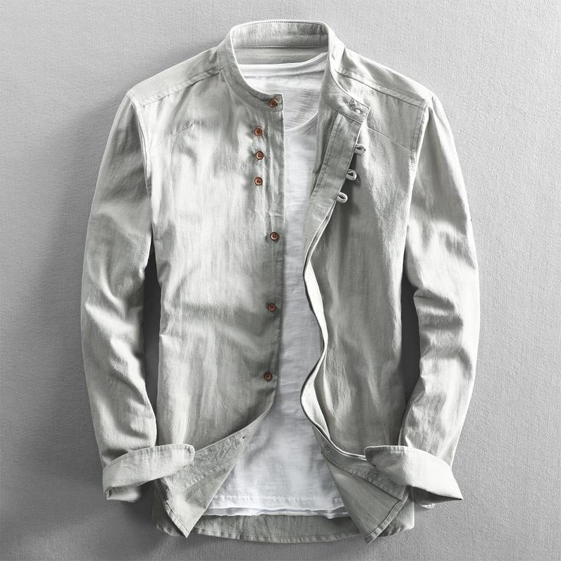 Men's Osaka Linen Shirt | Orange Buttons Detail