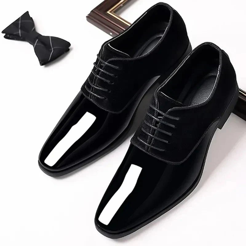 Men's Oxford Dress Shoes | Patent Suede Contrast Finish Close Up
