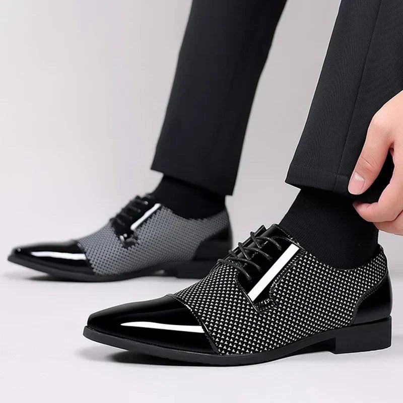 Men's Oxford Wedding Shoes | Cap Toe Contrast Texture Detail Detail