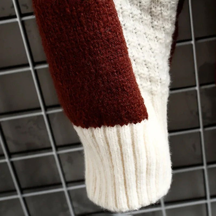 Men's Patchwork Wool Blend Knit Sweater | O-Neck Back