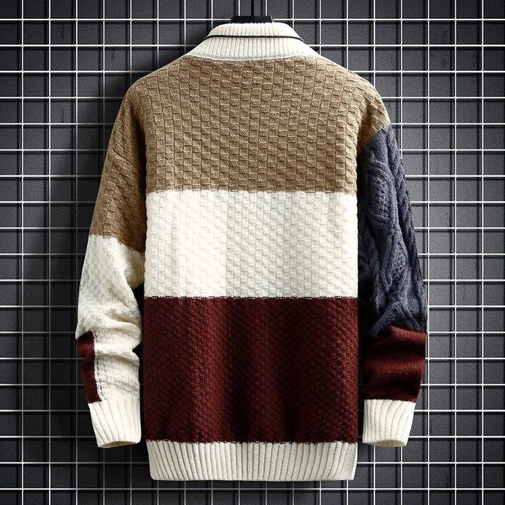 Men's Patchwork Wool Blend Knit Sweater | O-Neck Detail