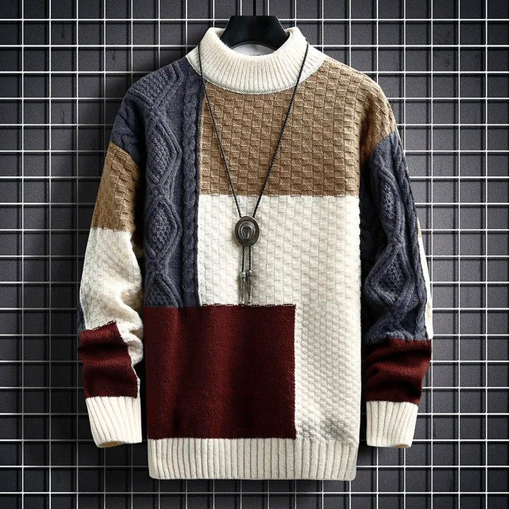 Men's Patchwork Wool Blend Knit Sweater | O-Neck Hero