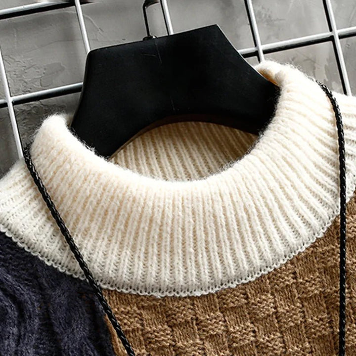 Men's Patchwork Wool Blend Knit Sweater | O-Neck Side