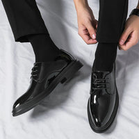 Men's Patent Derby Dress Shoes Close Up