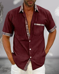 Men's Plaid Accent Button-Down Shirt | Hidden Contrast Trim Angle