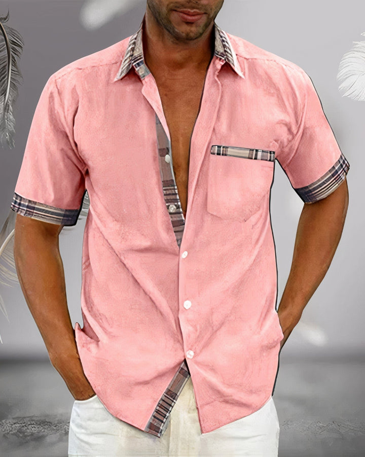 Men's Plaid Accent Button-Down Shirt | Hidden Contrast Trim Detail