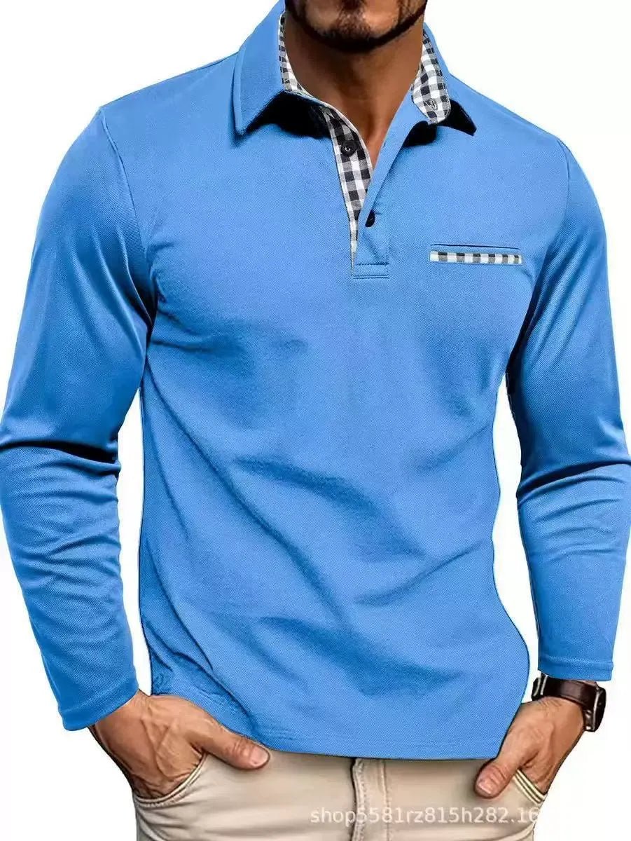 Men's Plaid Collar Long Sleeve Polo Top Angle