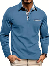 Men's Plaid Collar Long Sleeve Polo Top