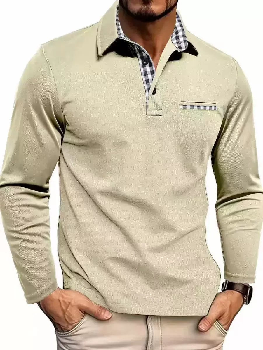 Men's Plaid Collar Long Sleeve Polo Top View 11