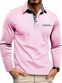 Men's Plaid Collar Long Sleeve Polo Top View 12