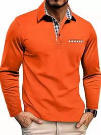 Men's Plaid Collar Long Sleeve Polo Top View 13