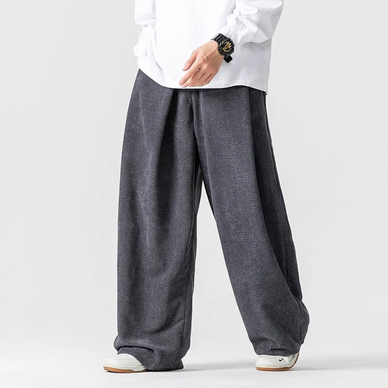 Men's Pleated Corduroy Pants | Wide Leg Cotton Streetwear Back