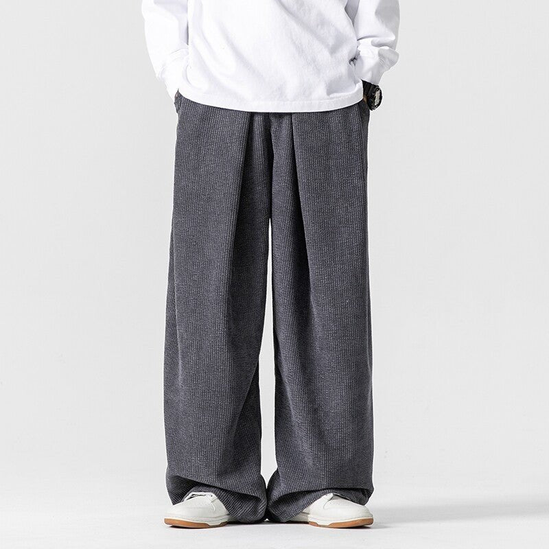 Men's Pleated Corduroy Pants | Wide Leg Cotton Streetwear Close Up