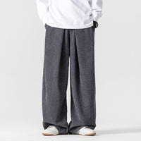 Men's Pleated Corduroy Pants | Wide Leg Cotton Streetwear Close Up