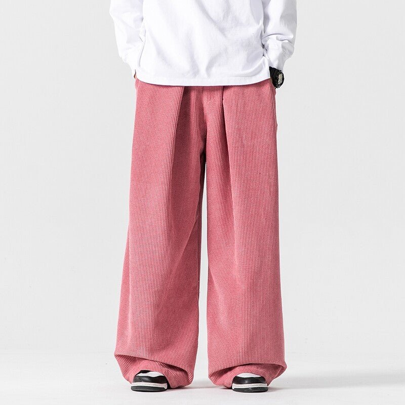 Men's Pleated Corduroy Pants | Wide Leg Cotton Streetwear Front