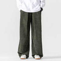 Men's Pleated Corduroy Pants | Wide Leg Cotton Streetwear Side