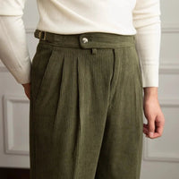 Men's Pleated Corduroy Trousers | High-Waist Tailored Fit Front