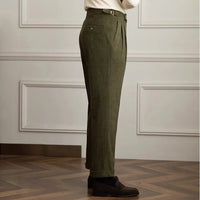Men's Pleated Corduroy Trousers | High-Waist Tailored Fit Side