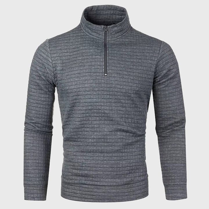 Men's Quarter Zip Sweatshirt | Textured Mock Neck Close Up