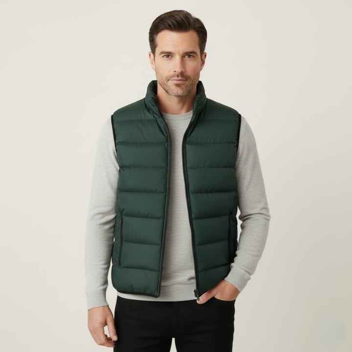 Men's Quilted Puffer Vest | Horizontal Channel Insulated Gilet Angle