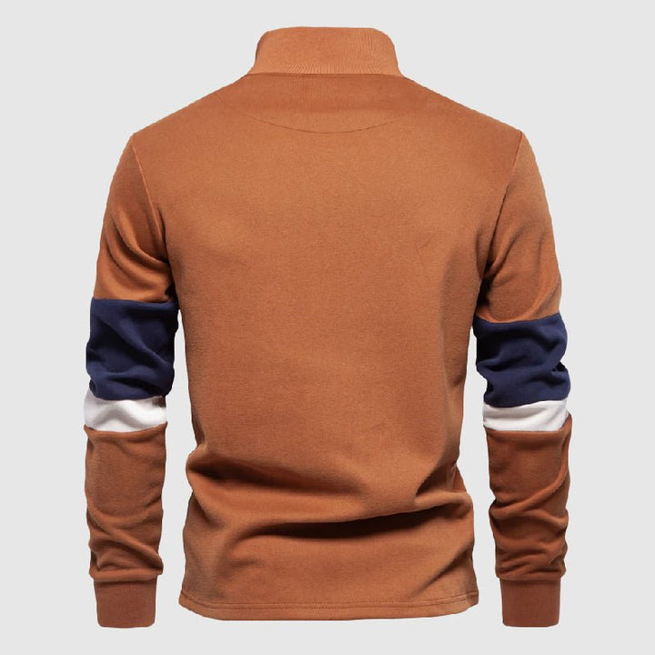 Men's Raglan Sleeve Patchwork Pullover | Quarter-Zip Back