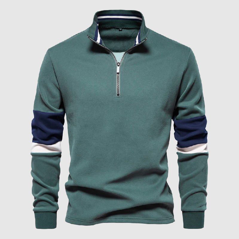 Men's Raglan Sleeve Patchwork Pullover | Quarter-Zip Detail