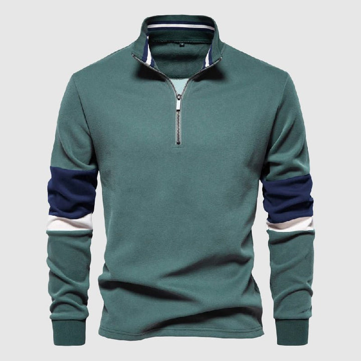 Men's Raglan Sleeve Patchwork Pullover | Quarter-Zip Detail