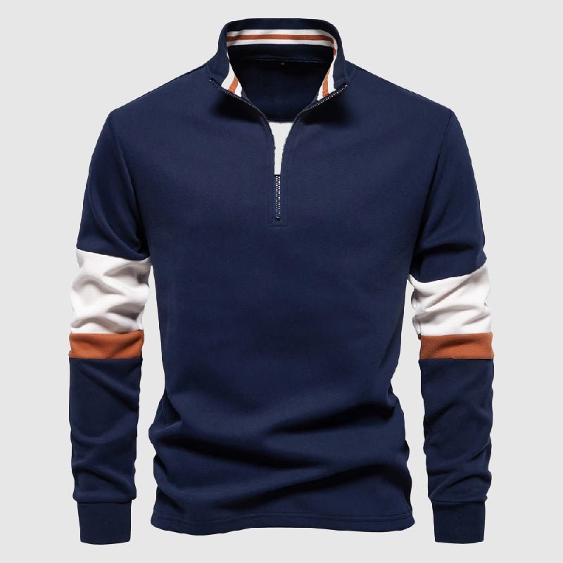 Men's Raglan Sleeve Patchwork Pullover | Quarter-Zip Front