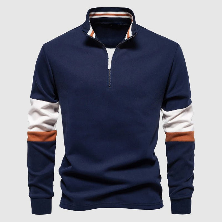Men's Raglan Sleeve Patchwork Pullover | Quarter-Zip Front