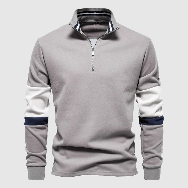 Men's Raglan Sleeve Patchwork Pullover | Quarter-Zip Side