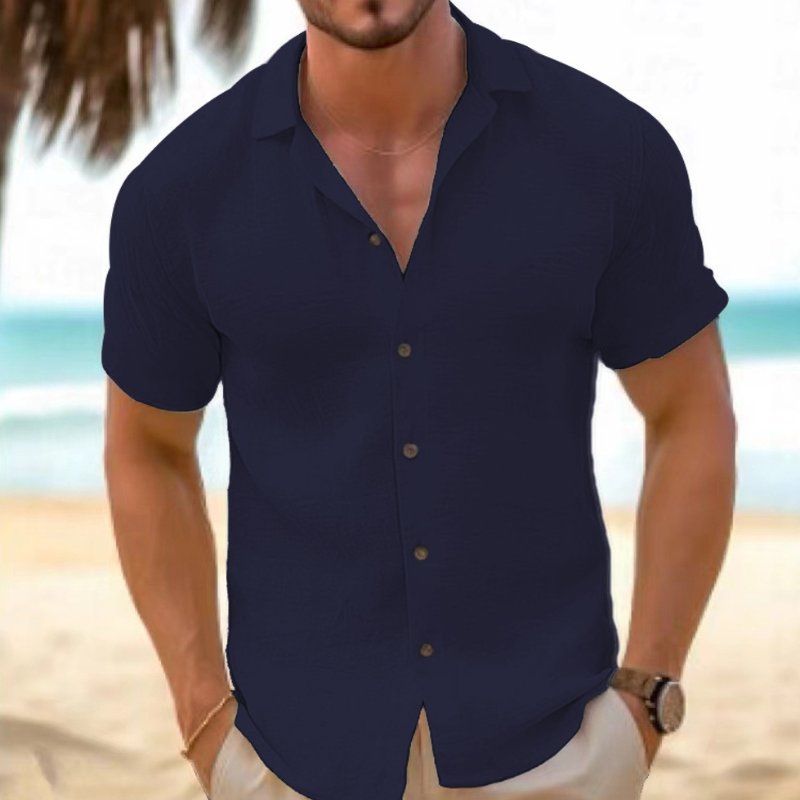 Men's Relaxed Collar Linen Shirt Top Angle