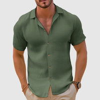 Men's Relaxed Collar Linen Shirt Top Close Up