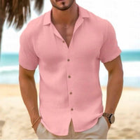 Men's Relaxed Collar Linen Shirt Top Full