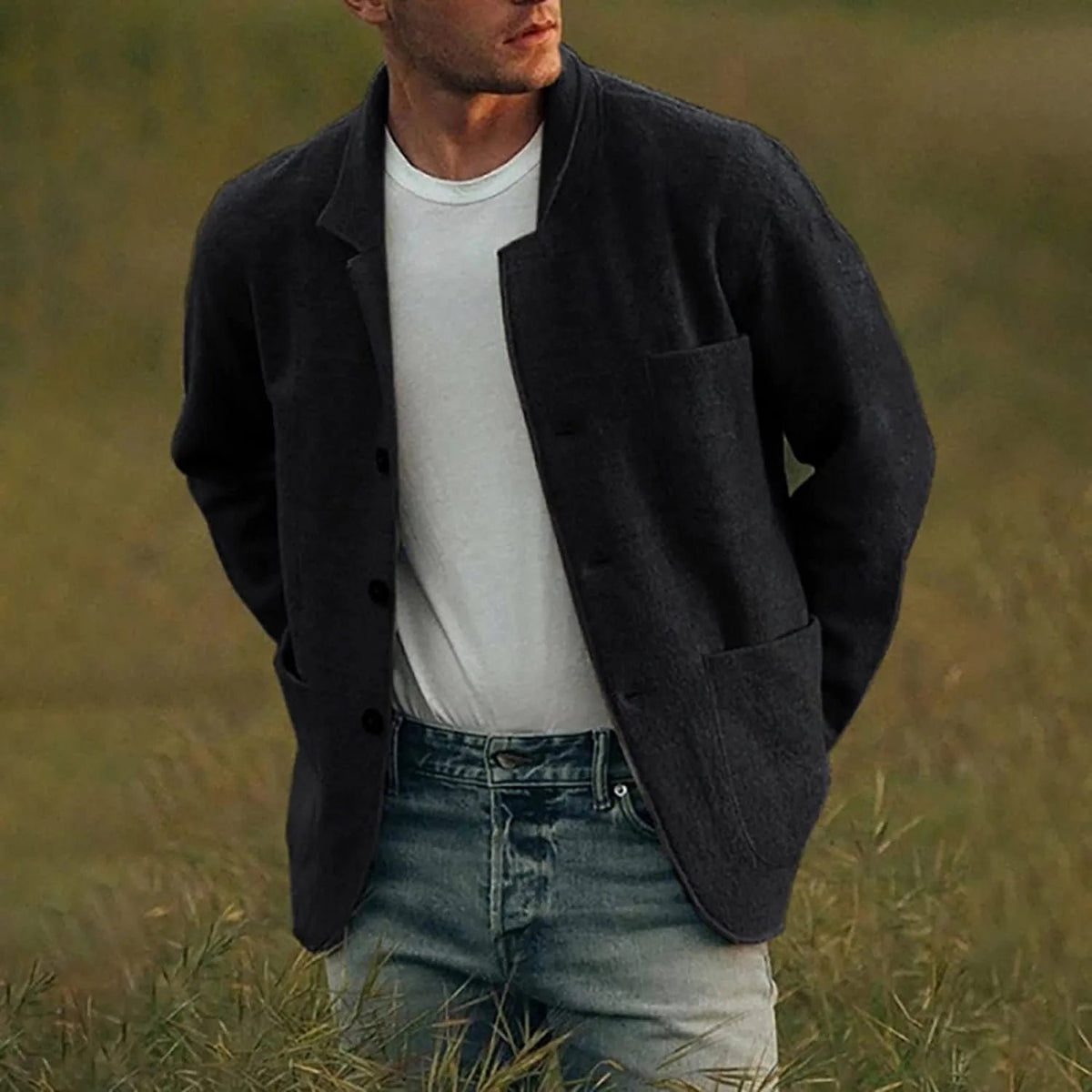 Men's Relaxed Fit Casual Blazer | Patch Pocket Back