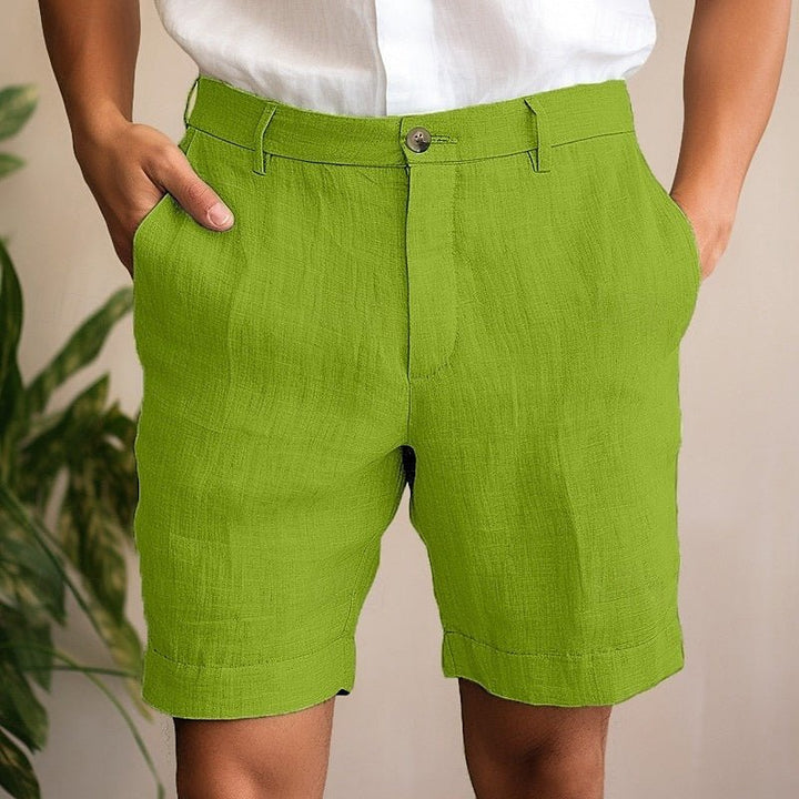 Men's Relaxed Fit Linen Shorts | Cuffed Hem Detail
