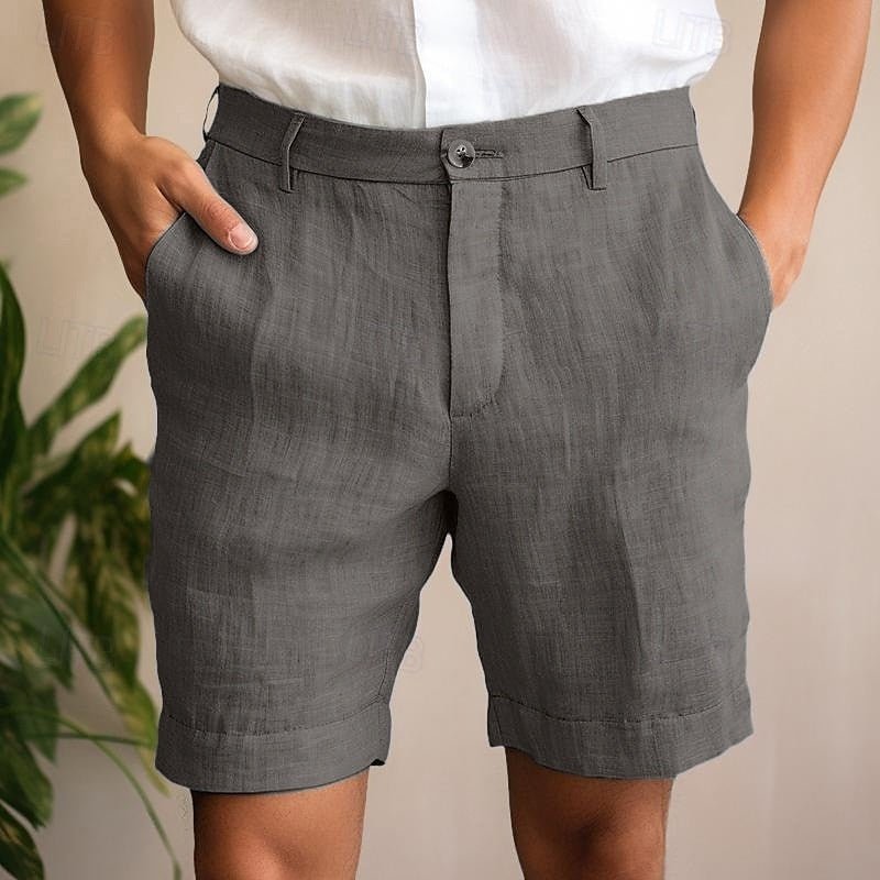 Men's Relaxed Fit Linen Shorts | Cuffed Hem Front