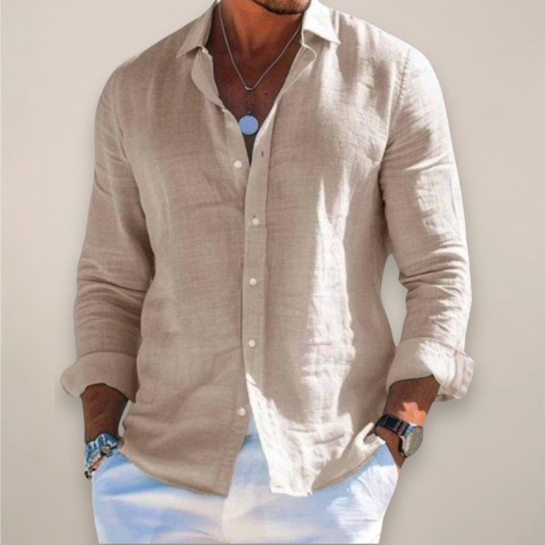 Men's Relaxed Linen Button Shirt Top Angle